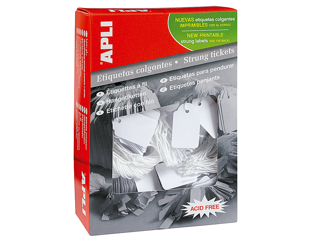 ETIQUETAS COLGANTES APLI 386 13X34 MM CAJA DE 1000 UNIDADES